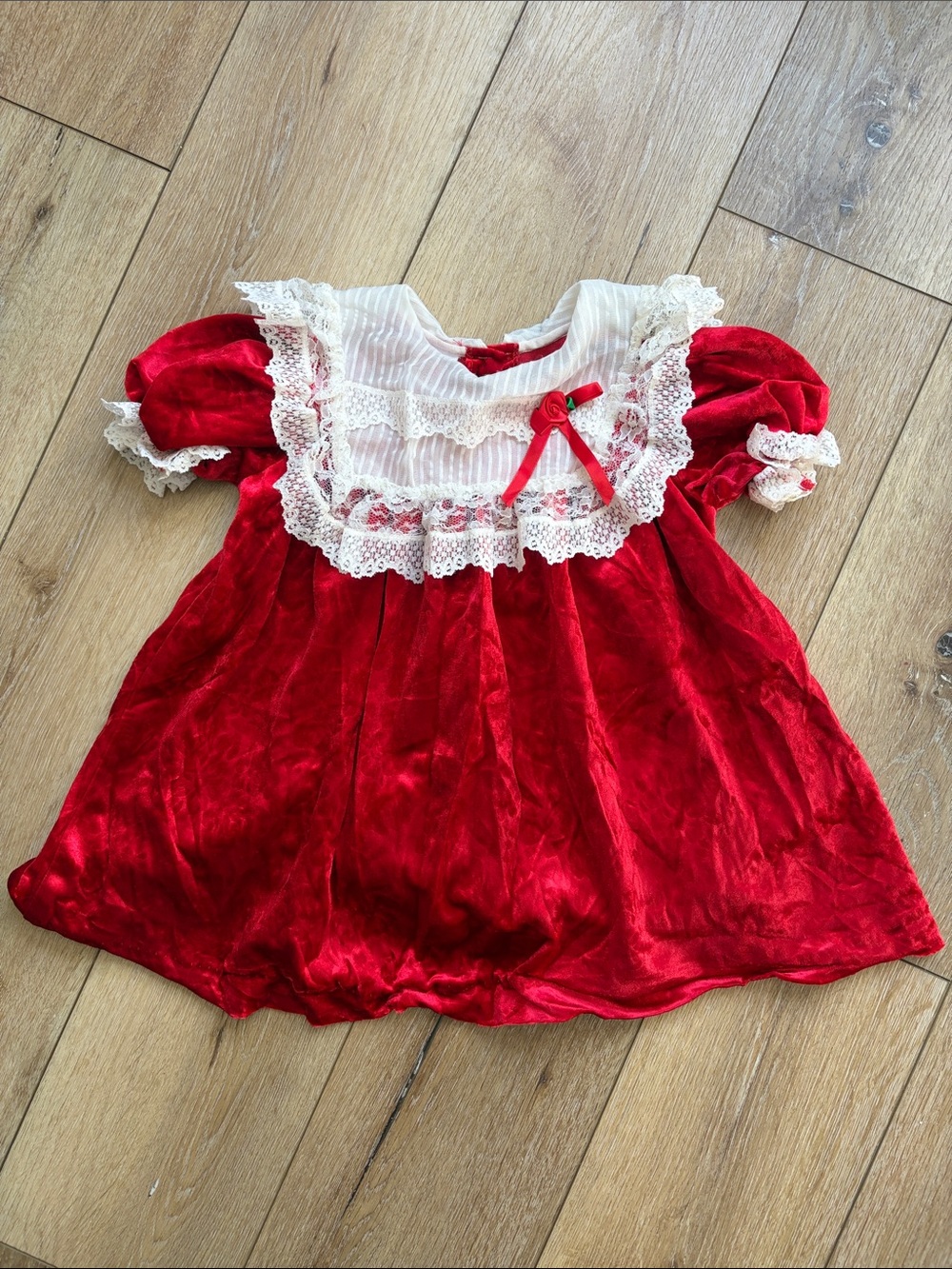 Vintage Girls Party Dress Red Velvet Lace Christmas Pageant Holiday 4T